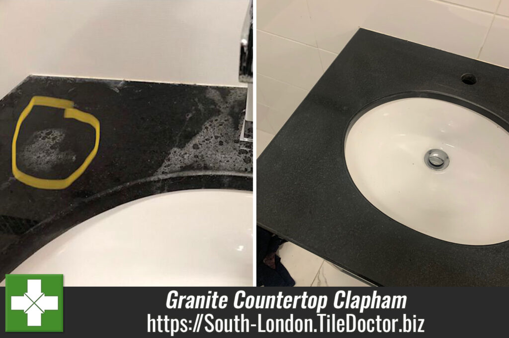 Acid-Damaged Black Granite Sink Countertop Renovation Clapham