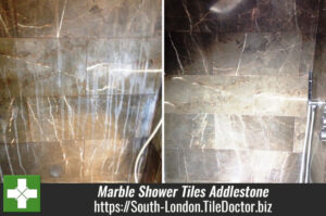 Removing Limescale Marble Shower Tiles in Addlestone